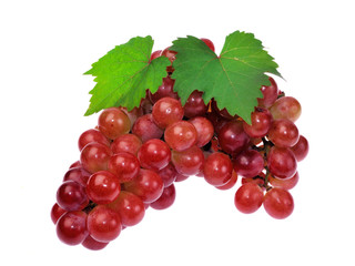 Red grape with leaf isolated on white background