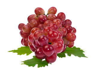 Red grape with leaf isolated on white background