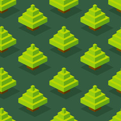 Seamless background of isometric forest. Vector illustration in