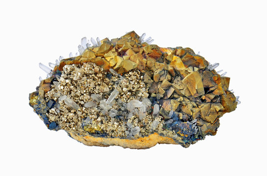 Chalcopyrite, Pyrite And Calcite White Rock Crystal