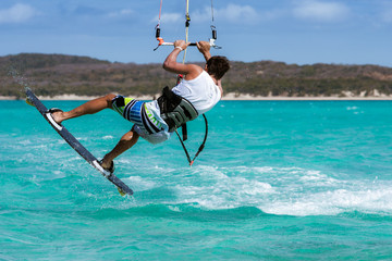 Kitesurfer jumping