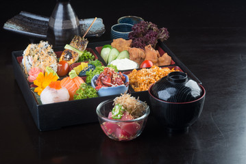 japanese cuisine. lunch box set on the background