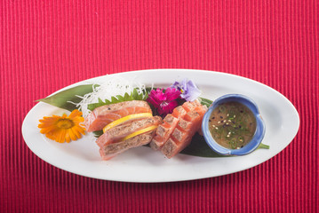 japanese cuisine. sashimi on the background