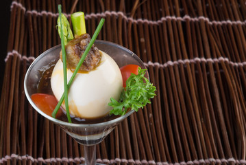 japanese cuisine. japanese boiled egg on the background