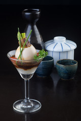 japanese cuisine. japanese boiled egg on the background