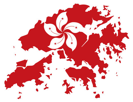 Hong Kong Flag in Map Outline Vector Illustration