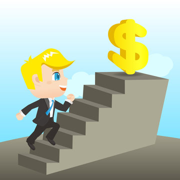 cartoon illustration Businessman reaching goal
