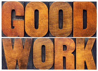 good work word abstract in wood type