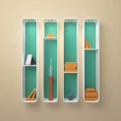 3d rendered bookshelves.