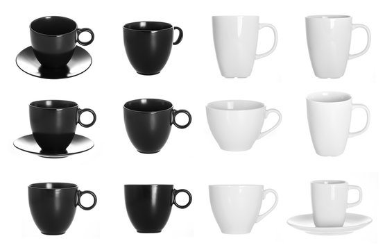 white and black cup on white background