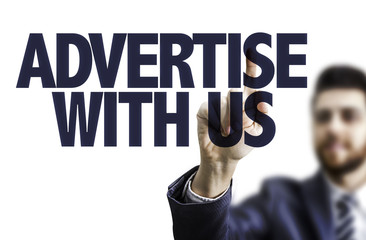 Business man pointing the text: Advertise With Us