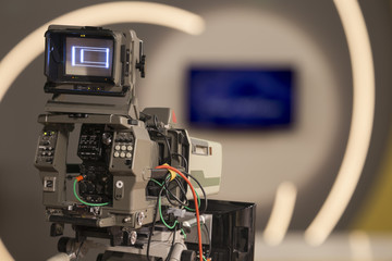 A television camera in a studio