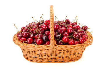 Sweet cherries (Prunus avium) in wicker basket