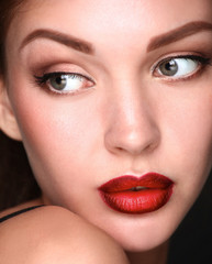 Close up portrait of beautiful young woman face