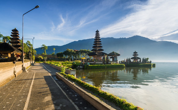 front footpath of Pura Ulun Danu temple on a lake Beratan, Bali, Indonesia