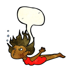 cartoon woman swimming underwater with speech bubble