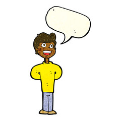 cartoon happy man with speech bubble