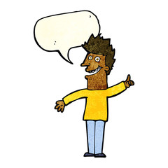 cartoon happy man with speech bubble