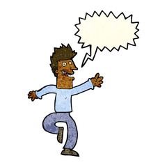 cartoon happy man with speech bubble