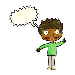 cartoon happy boy with speech bubble