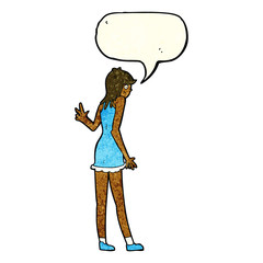 cartoon woman waving with speech bubble