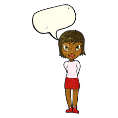 cartoon pretty girl with speech bubble