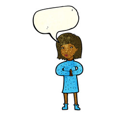 cartoon calm woman with speech bubble