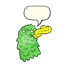 cartoon gross ghost with speech bubble