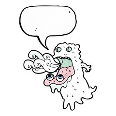 cartoon gross ghost with speech bubble