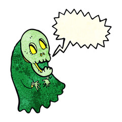 cartoon spooky ghoul with speech bubble