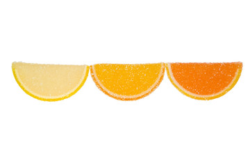 Three Slices Of  Marmalade On A White Background.