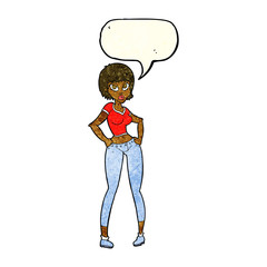 cartoon pretty woman with speech bubble