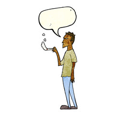 cartoon annoyed smoker with speech bubble