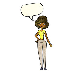 cartoon pretty woman with speech bubble
