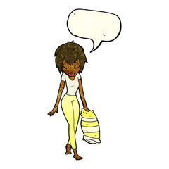 cartoon woman going to bed with speech bubble