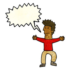 cartoon stressed out man with speech bubble