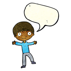 cartoon happy boy with speech bubble