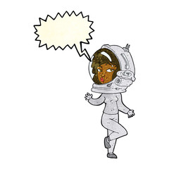 Obraz na płótnie Canvas cartoon woman wearing space helmet with speech bubble