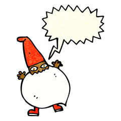 cartoon tiny santa with speech bubble