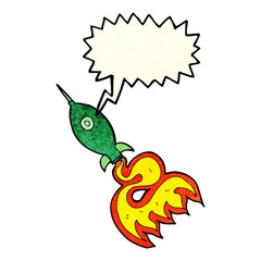 cartoon space rocket with speech bubble