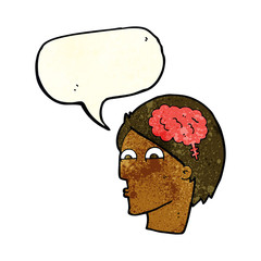 cartoon head with brain symbol with speech bubble