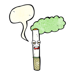 cartoon happy cigarette with speech bubble