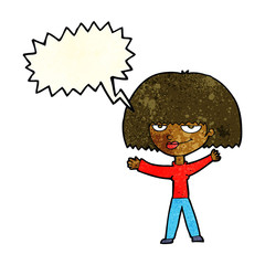 cartoon smug woman with speech bubble