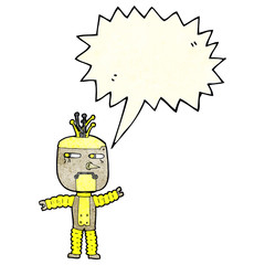 cartoon waving robot with speech bubble