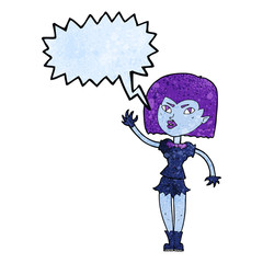 cartoon pretty vampire girl with speech bubble