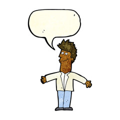 cartoon happy man with speech bubble