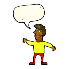 cartoon worried man with speech bubble