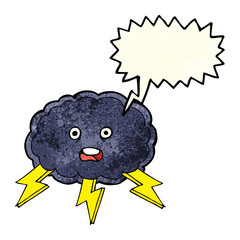 cartoon cloud and lightning bolt symbol with speech bubble