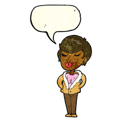 cartoon cool relaxed woman with speech bubble