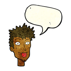 cartoon man sticking out tongue with speech bubble